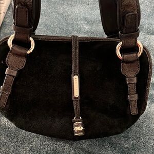 Black Suede Drawstring Shoulder Bag